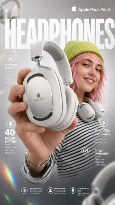 High-impact e-commerce infographic for "Apple Pods Pro 3"