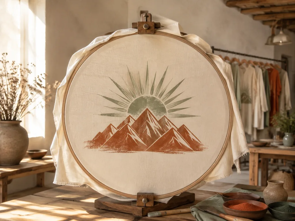 Ein T-Shirt-Druckdesign im Retro-Stil mit Sonne und Wellen