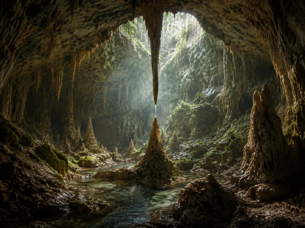 Karst cave formation sequence labeled