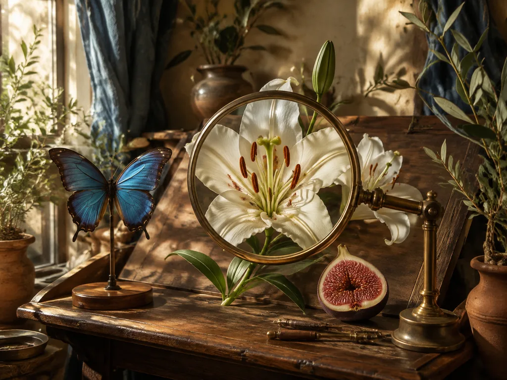 ラベル付き植物学ポートフォリオ作品 — 窓状の切れ込み、中肋、葉柄を示したモンステラの葉