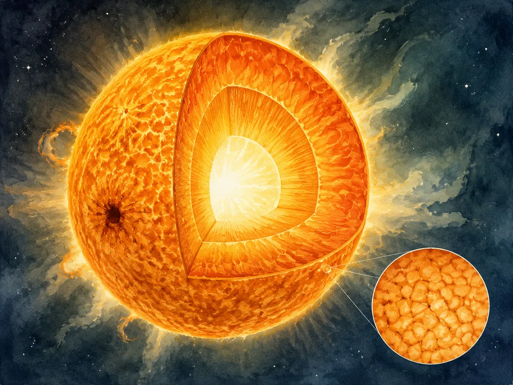 Coupe du Soleil légendée cœur, zone radiative, zone convective, tache solaire, couronne