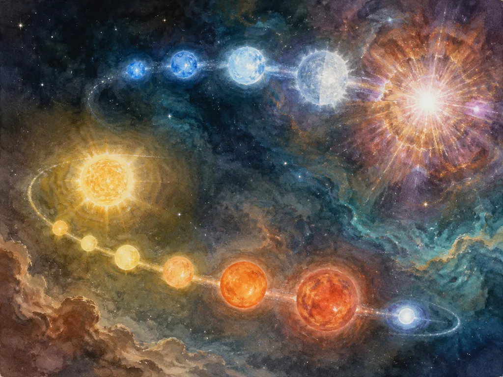 Diagramme de Hertzsprung-Russell avec la séquence principale, les branches des géantes rouges et des naines blanches étiquetées