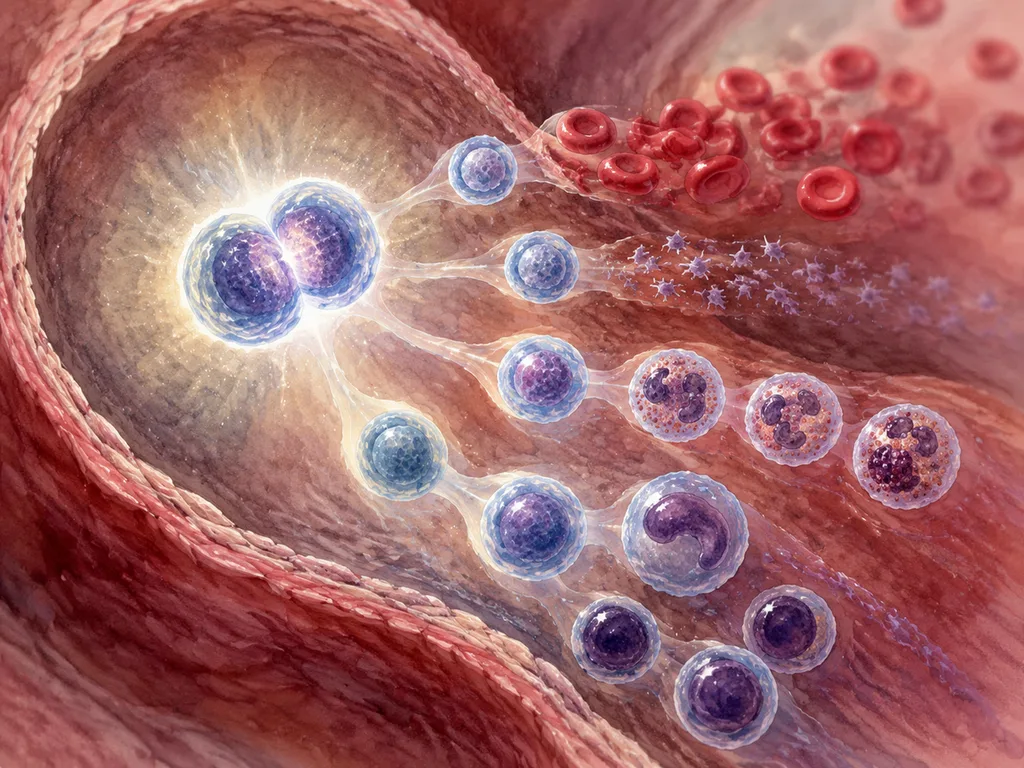 Arbre hématopoïétique de la cellule souche à travers les progéniteurs jusqu'aux cellules sanguines matures