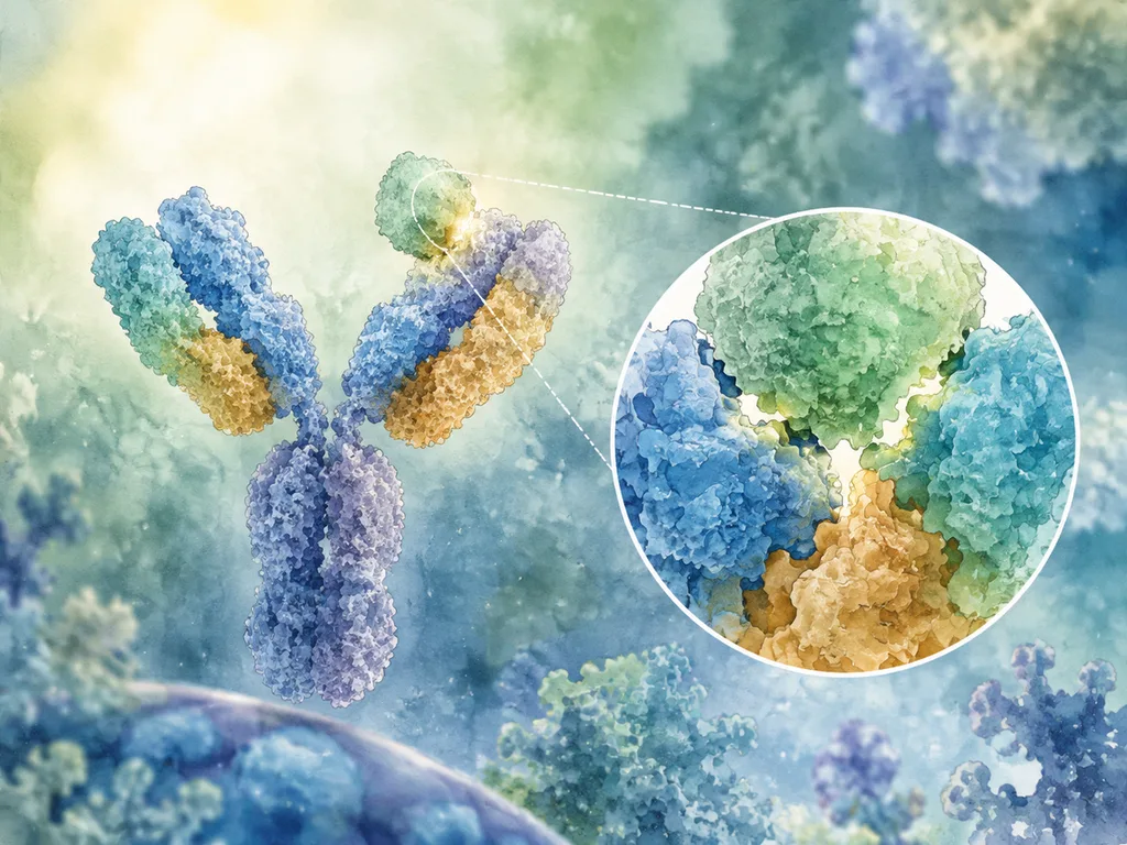 Figure moléculaire d'un anticorps annotée chaîne lourde, chaîne légère, paratope, épitope