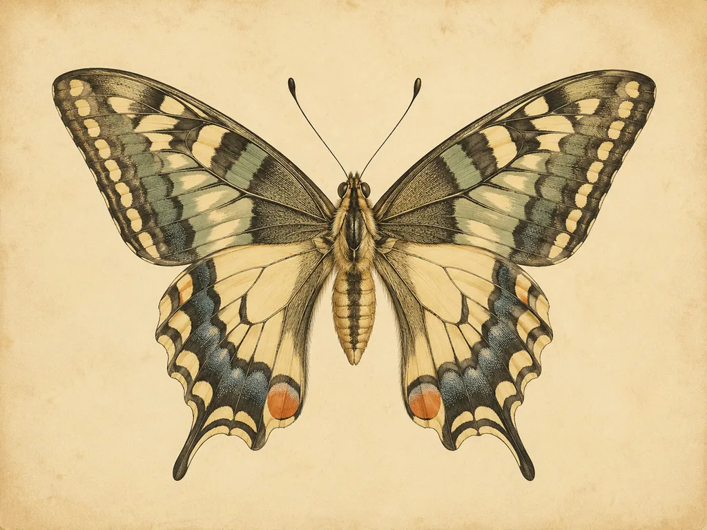 Butterfly wing anatomy labeled forewing, hindwing, antennae — vintage zoological engraving plate