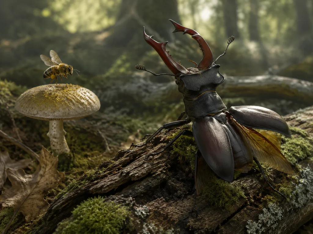 Stag beetle morphology with elytron lifted