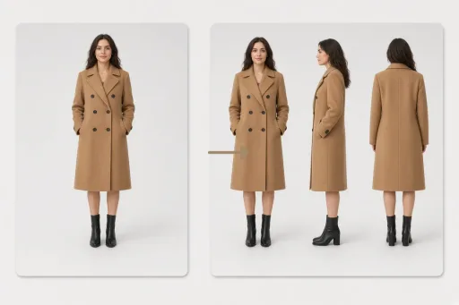 Model three-view — one photo to a front/side/back sheet