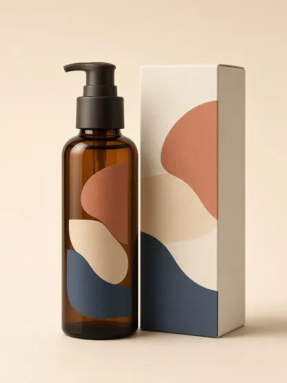 Amber pump bottle and matching carton packaging concept