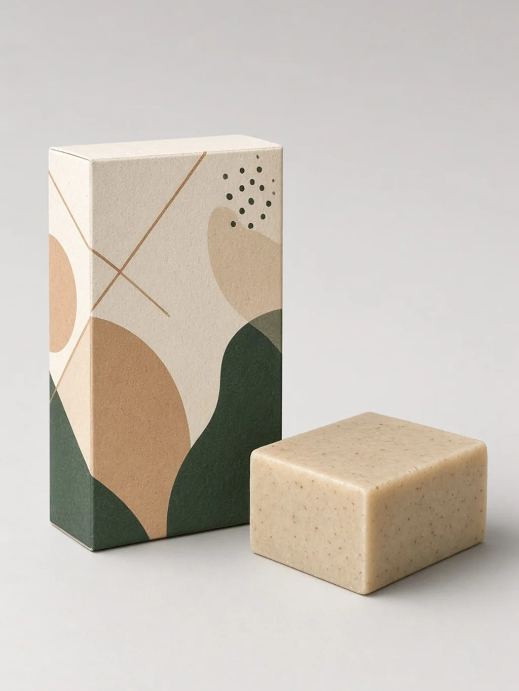 Minimal natural soap carton packaging concept beside a soap bar