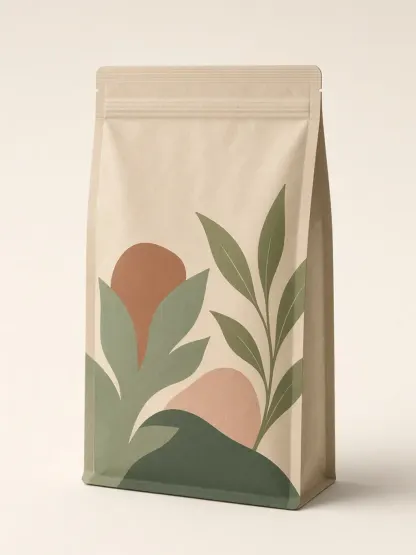 Matte stand-up pouch packaging concept with abstract botanical shapes