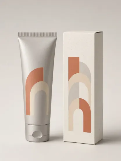 Matte hand-care tube and carton packaging concept with abstract arch graphics