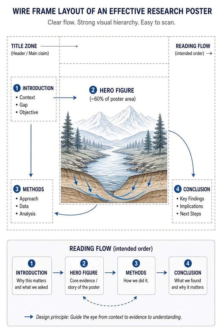 Hero-figure poster architecture: scientific illustration generated with Grok Imagine