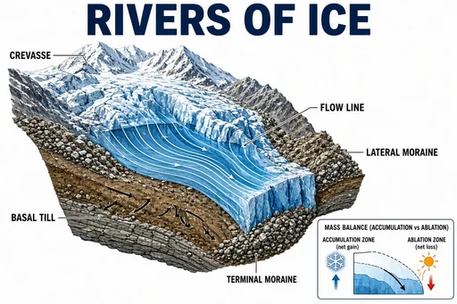 Glacier motion and moraines