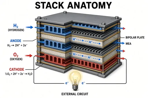 Fuel cell stack cutaway