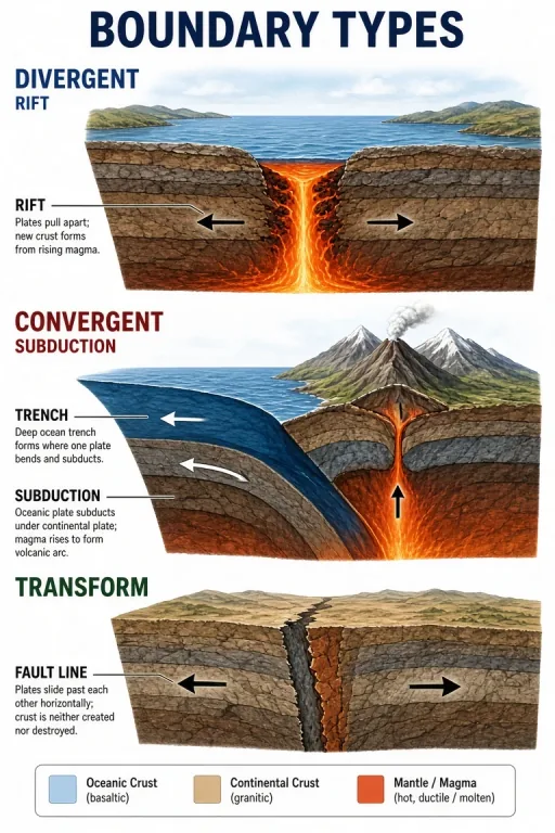 Three plate boundary types
