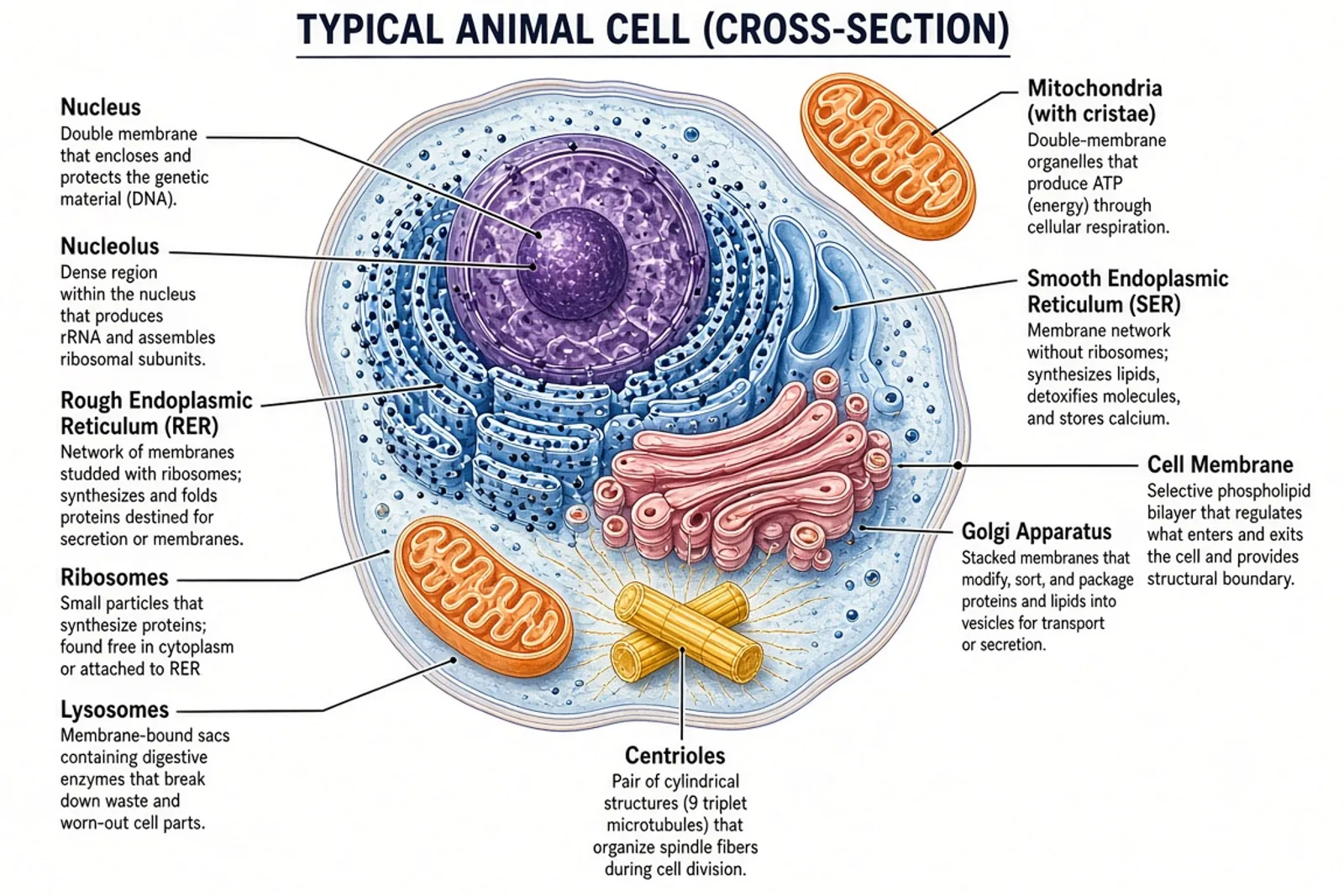 Labeled animal cell diagram showing organelles
