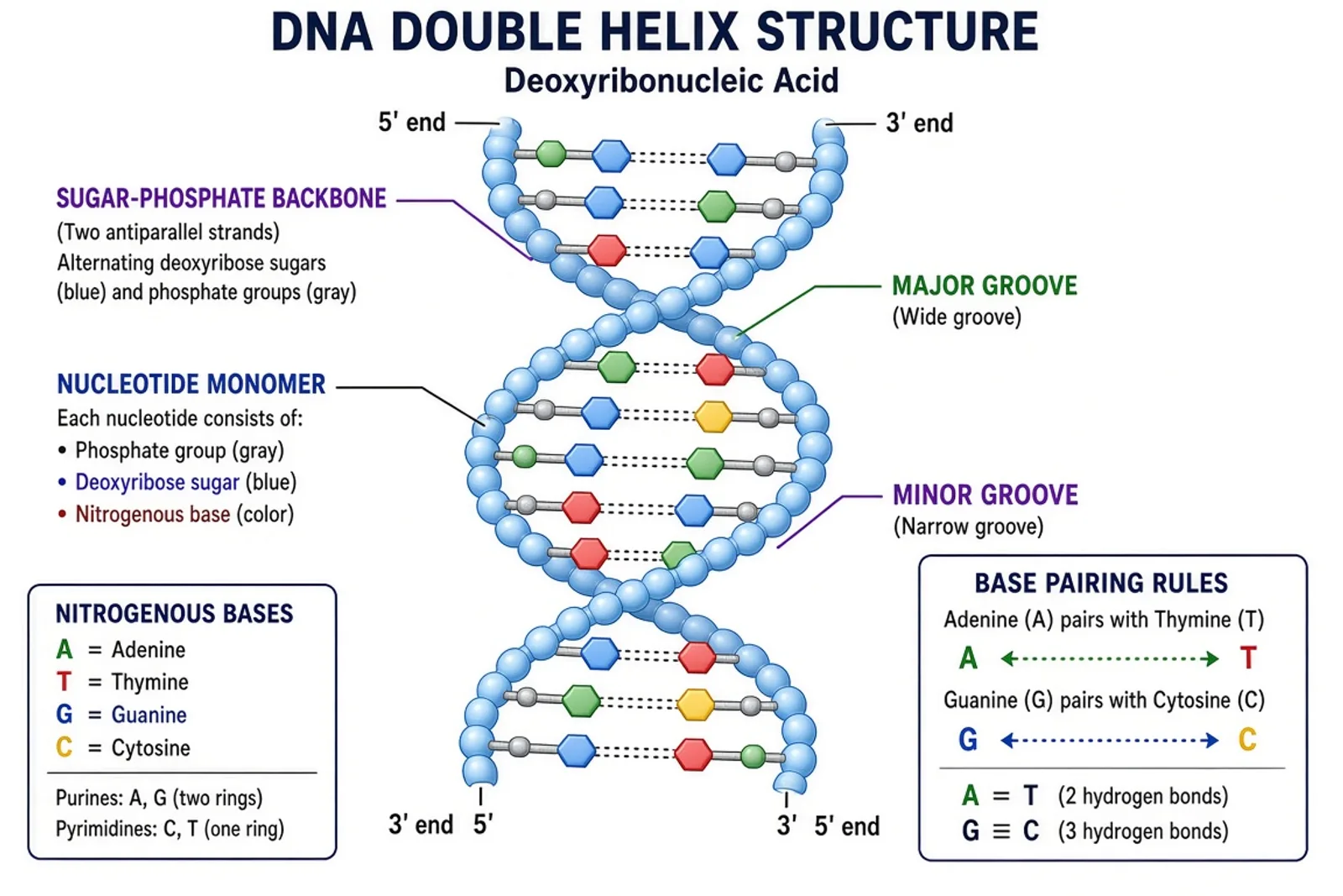 DNA double helix structure showing base pairs and nucleotides